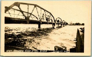 Vintage 1910s Kingsley Kansas Rppc Photo Postcard " Arkansas River Steel Bridge "