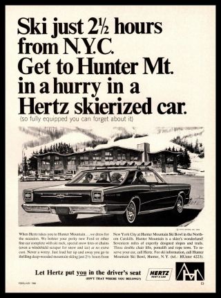 1966 Hertz A Car Hunter Mountain Catskills York Ski Resort Print Ad
