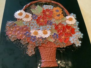 Vintage Jie Gantofta Sweden Wall Art Pottery Tile Plaque “flower Basket” 12 1/4”