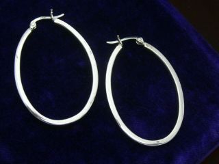 Vintage 925 Sterling Silver Long Oval 30x43mm Creole Hoop Earrings Pierced 4g