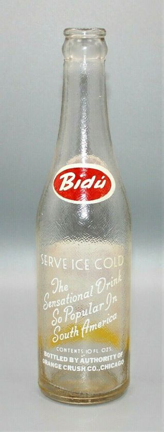 4644 Vintage Very Rare BIDU Clear Glass Tri - Color ACL Soda Bottle Caldwell KS 3