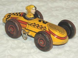 Vintage Marx Tin Litho Race Car 2 With Driver & Tin Wheels Key Wind Not