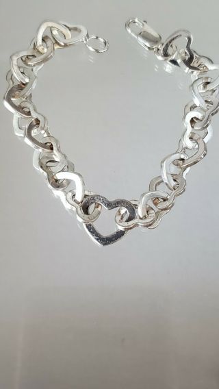 Vintage Signed Sa Italy 925 Sterling Silver All Hearts Link Bracelet 7 1/4 "