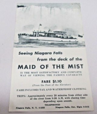Vtg Maid Of The Mist Niagara Falls Ny Ship Advertising Card Souvenir Brochure