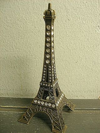 Vintage Brass Figurine Eiffel Tower Paris France Souvenier - Rhinestones 5 "