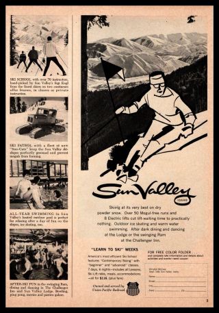 1964 Sun Valley Idaho Ski Resort Photos Color Folder Offer Vintage Print Ad