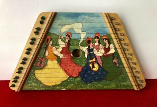 Vintage Lap Harp Zither Hand Painted Girls Dancing