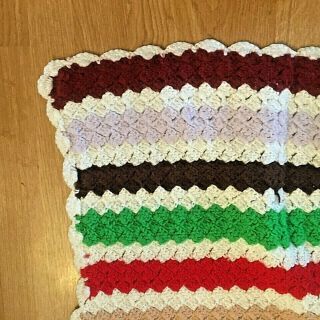 Vtg,  Handmade,  Afghan Knitted / Crocheted,  Lap/Throw Blanket,  Stripes,  49”x 60” 2
