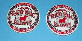 2 Alaska Coasters Red Dog Saloon Juneau,  Alaska Round Set Of 2 Travel Souvenir