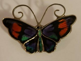 Vintage David Andersen Sterling Silver Guilloche Enamel Butterfly Pin Norway