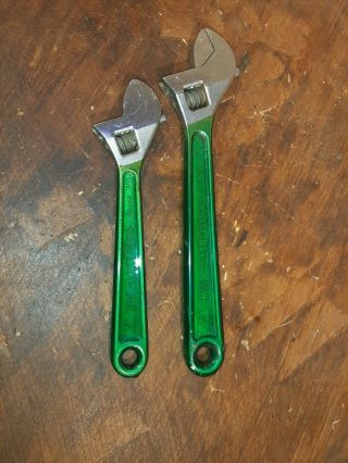 Vintage Diamond Diamalloy Adjustable Wrench Set Green Handle Usa 8,  10”.
