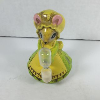 Vintage Ceramic,  Little Girl Mouse In Green Dress Egg Timer Hourglass Japan B22