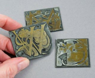 3 Vintage Letterpress Printing Plates Letters W - M - C Trees/scenery/padlock