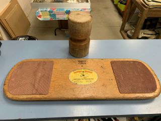 Vintage 1950’s - 60’s Bongo Board Balance Surf Skate Game W/ Wood Roller Block 34”
