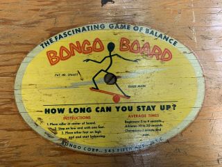 Vintage 1950’s - 60’s Bongo Board Balance Surf Skate Game w/ Wood Roller Block 34” 2