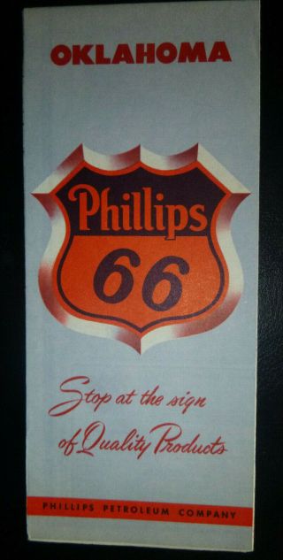 1955 Oklahoma Road Map Phillips 66 Oil Gas Tulsa Oklahoma City Route 66