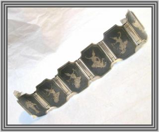 Vintage 1950s Siam Sterling - 1.  25 " Wd - Niello Enamel Silver Cuff Bracelet Nr