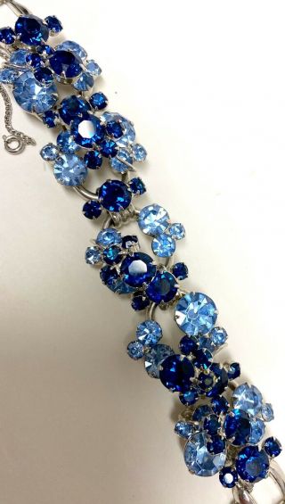 Vintage Chunky Juliana Blue Rhinestone Bracelet 5 Link Two Shades Of Blue Fab
