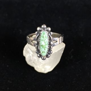 Vintage Sterling Silver Old Pawn Ring Sz 5.  5 Green Stone Signed Southwest Petite