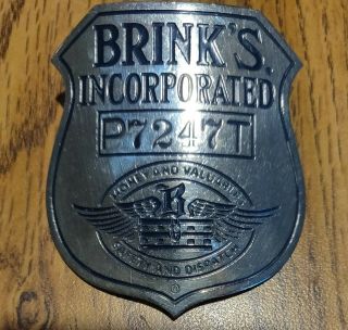 Brinks Vintage Hat Badge Hallmark Cmhanson Co Chicago Silver Color