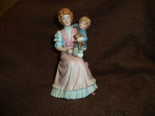 Vintage Home Interior Porcelain Figurine Lady W/ Boy In Lap 1460
