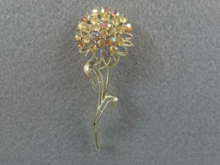 Vintage Signed Coro Gold Tone Rhinestone Flower Large Brooch Pin