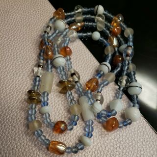Vintage Hand Made Art Glass Beads Beaded Necklace Pull On 46 " L