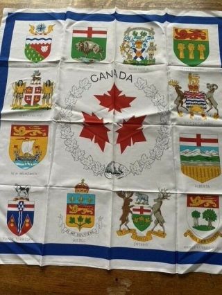 Lg.  Vintage Souvenir Scarf Canada Provinces & Crests Maple Leaf Unworn