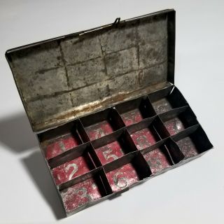 Metal Tool Box Organizer Or Trinket Case / 12 Slots / Vintage