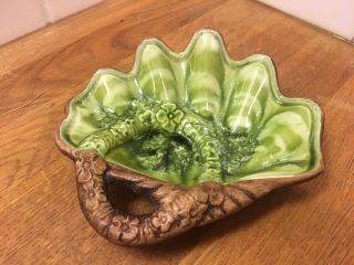 Vintage Treasure Craft Of Hawaii 5 Ceramic Ashtray Dish Green Glaze Mid Century