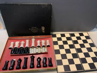 Vintage 1957 Peter Ganine Gothic Sculptured Chess Set Salon Edition 1475 M