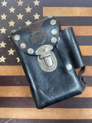 Vintage Harley Davidson Black Leather Cigarette & Lighter Holder Belt