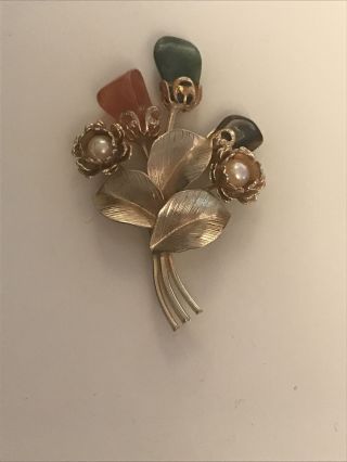Vintage Flower Brooch With Some Stone Unmarked
