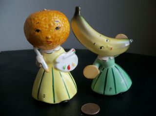 Vintage Anthropomorphic Salt & Pepper Shakers,  Fruits,  Orange Banana Heads Napco
