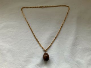 Vintage Gold Tone Necklace With Marble Stone Pendant