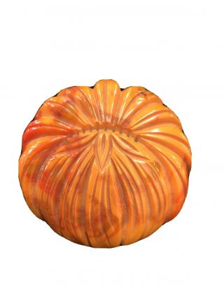 Vintage Bakelite Large Carved Flower Pin Unusual Orange Marbleized With Red Vvg