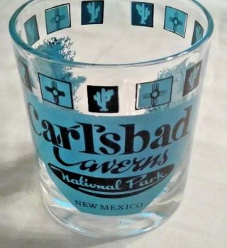 Retro Carlsbad Caverns National Park Mexico Lowball Glass Turquoise Black