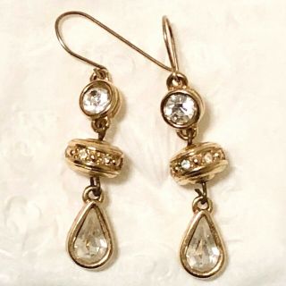 Vintage Swarovski Swan Signed Crystal Drop Dangle Hooked Earrings L128