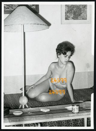 Nude Girl W Lamp,  Cigarette,  Shadow,  Vintage Fine Art Photograph,  1960 