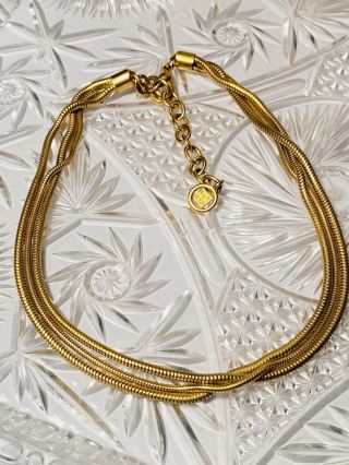 Vtg Couture Regal Gold Omega Multi Necklace Givenchy France Collar Choker