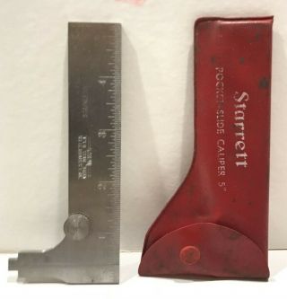Vtg - Starrett 1025 - 5 " Stainless Steel Pocket Slide Caliper W/ Pouch