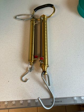 2 Vintage Brass Chatillon Hanging Scales 60 Lbs And 6 Lbs