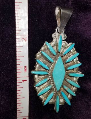 Vintage Zuni Petit Point Sterling Silver & Turquoise Pendant - Oval - 2 "