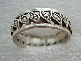 Pretty Vintage Sterling Silver Band Ring Set With Marcasite Stones Size N