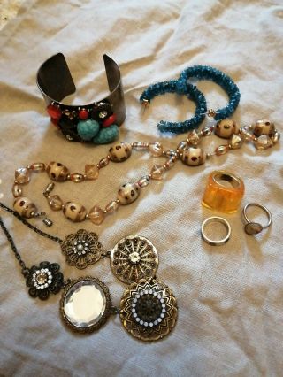 Vintage Look Costume Jewellery Rings Bracelet Necklace Earrings Bundle