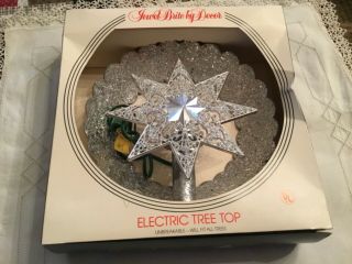 Vintage Jewel Brite By Decor 3 - D Silver Star Glitter Electric Tree Topper Retro