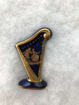 Vintage Limoges Porcelain Miniature Mini Cobalt Blue & Gold Harp