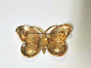 GORGEOUS Vintage RHINESTONE BUTTERFLY BROOCH PIN GREEN EYES & SILVER SPARKLE 2