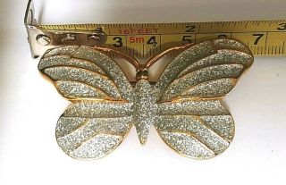 GORGEOUS Vintage RHINESTONE BUTTERFLY BROOCH PIN GREEN EYES & SILVER SPARKLE 3
