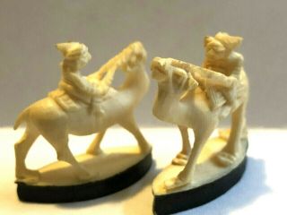 2 Vintage 1 " Asian Camel & Rider Miniatures Hand Carved Ivory Color Bovine Bone